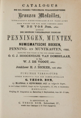 13948
<br/>
Catalogus der belangrijke verzameling... De Vos, Hoogendijk van Domselaar, De Voogt en Bicker.
<br/>
<em></em>